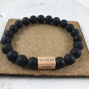 Custom Engraved Onyx Bracelet - Engraved Bead Bracelet - Personalized Boho Onyx Gemstone Bracelet - Christmas Gift for Him - Gift for Men