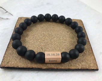 Custom Engraved Onyx Bracelet - Engraved Bead Bracelet - Personalized Boho Onyx Gemstone Bracelet - Christmas Gift for Him - Gift for Men
