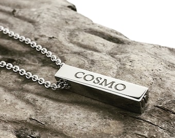 Personalized Cremation Urn Necklace - Custom Engraved Memorial Jewelry - For Human or Pet Ashes - Cremation Urn Bar Necklace - Memorial Urn