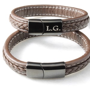 Custom Engraved Leather Bracelet - Engravable Metal Clasp - Christmas Gift - Personalized Anniversary or Birthday Gift for Husband