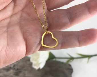 Floating Heart Necklace - Heart Pendant and Cable Chain Necklace - Birthday Gift - Mother's Day Gift - Christmas Gift or Stocking Stuffer
