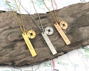 Custom Traveler Compass Necklace - Vacation necklace - Wanderlust - Custom Engraved Necklace - Travelers Gift - Christmas Gift