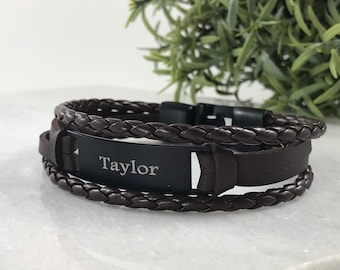 Custom Engraved Braided Leather Men's Bracelet - Minimalist Boho Bracelet - Christmas Gift - Personalized Gift for Him - Gift for Boyfriend