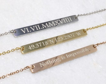 Coordinates Bar Necklace - Custom Personalized GPS Pendant - Latitude and Longitude - Long Distance Relationship Gift - 4 Colors