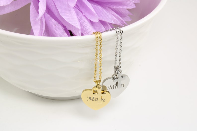 2 colors Custom Engraved Heart Heart Pendant for Mothers Day Anniversary Gift Cross and Heart Charm Hypoallergenic Necklace