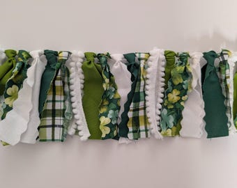 St. Patrick's Day Shabby Rag Garland - Handmade, Fabric, Green, Spring