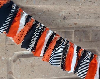 Halloween Spooky Stripe Rag Garland | Handmade Fabric Fall Autumn Banner