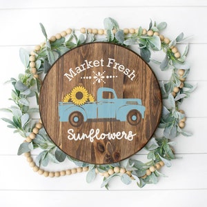 Sunflower SVG, Market Fresh sign SVG, Sunflower Truck SVG, Vintage truck Svg, Sunflower decor, Farmhouse decor, Tiered Tray sign, circle Svg