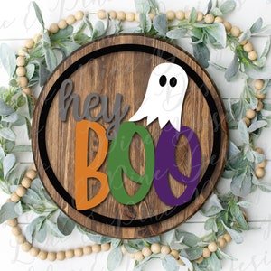 Halloween SVG, Hey Boo Halloween sign SVG, Ghost SVG, Halloween home decor, Halloween door decor Svg, Glowforge laser file, Cricut cut file