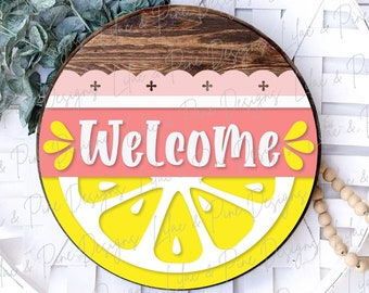 Lemon door hanger SVG, Lemon Welcome sign, Lemon round sign svg, Lemonade sign, Summer decor, Glowforge cut file, laser SVG file