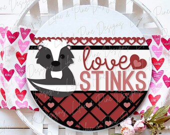 Valentine Welcome sign SVG, Valentine door hanger, Love Stinks SVG, Woodland animal svg, Valentines Day decor, Glowforge SVG, laser cut file