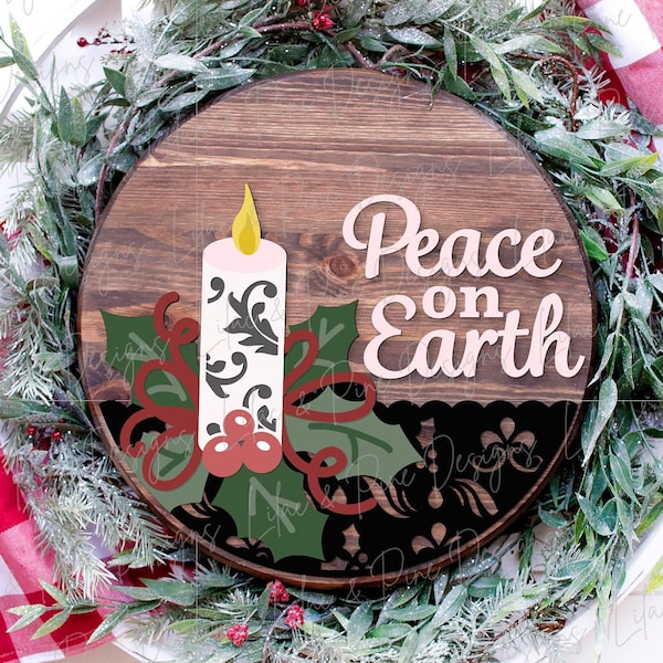 Christmas candle SVG, Elegant Christmas door hanger SVG, Peace on Earth svg, Silent Night welcome sign svg, laser cut file, Glowforge file