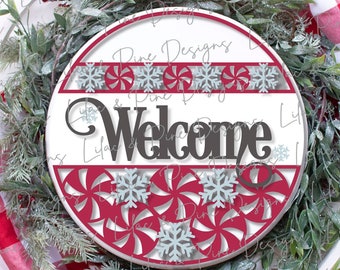 Peppermint door hanger, Christmas door hanger, Farmhouse Christmas, Christmas laser file, Welcome sign svg, laser cut file, Glowforge file