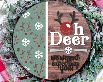 Christmas sign SVG, Oh Deer door hanger SVG, Reindeer welcome sign, Holiday decor SVG, funny Christmas sign, Glowforge Svg, laser cut file