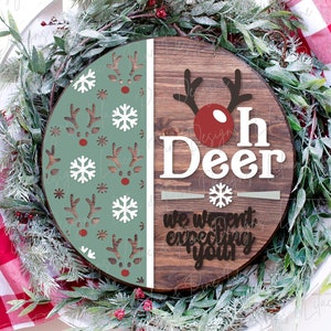 Christmas sign SVG, Oh Deer door hanger SVG, Reindeer welcome sign, Holiday decor SVG, funny Christmas sign, Glowforge Svg, laser cut file