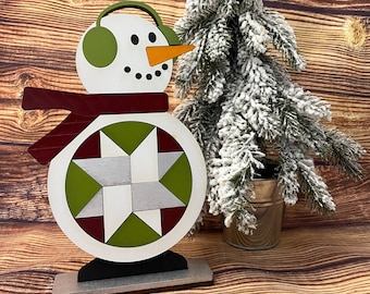 Scheunenquilt Schneemann SVG, stehender Schneemann SVG, Winterregal Dekor SVG, Weihnachtsdekoration SVG, Laser geschnitten Datei, DIY-Schilder-Kit