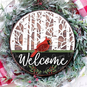 Appendiabiti per porta cardinale SVG, appendiabiti per porta di Natale SVG, appendiabiti per porta invernale in formato SVG, cartello di benvenuto cardinale, file di taglio laser natalizio, file Glowforge