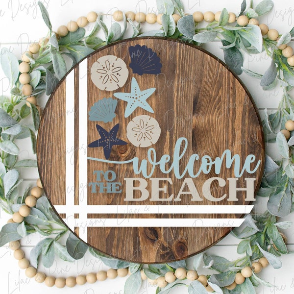 Welcome to the Beach door hanger SVG, welcome sign SVG, seashell svg, coastal porch sign svg, Beach decor, Glowforge Svg, laser cut file