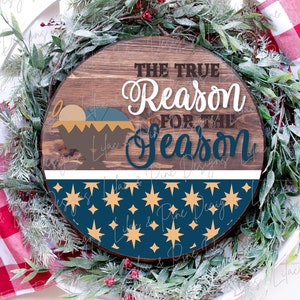 Runde Krippe SVG, Türschild Weihnachten, Grund für die Saison SVG, Jesus Willkommensschild SVG, Glowforge SVG, Laserschnittdatei