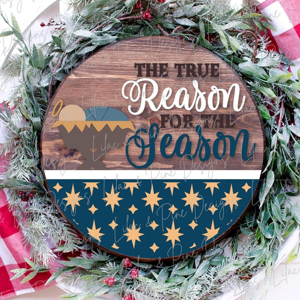 Nativity round sign SVG, Christmas door hanger, Reason for the season SVG, Jesus welcome sign SVG, Glowforge Svg, laser cut file