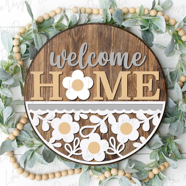 Welcome Home Daisy-bord, zomerbloemen deurhanger SVG, welkomstbord bloem, margriet veranda decor, Glowforge SVG, lasergesneden bestand