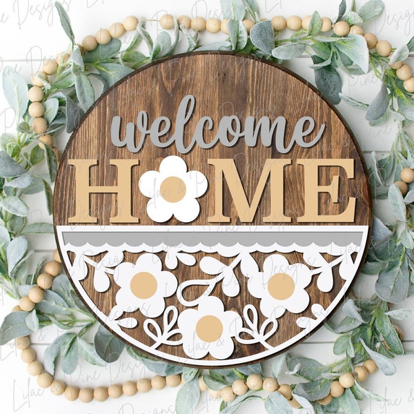 Welcome Home Daisy sign, summer floral door hanger SVG, flower welcome sign, daisy porch decor, Glowforge SVG, laser cut file