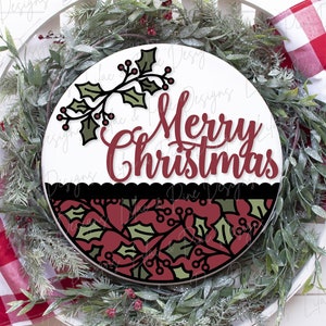 Merry Christmas sign SVG, Christmas welcome sign SVG, Christmas door hanger SVG, Holly pattern sign svg, Glowforge Svg, laser cut file