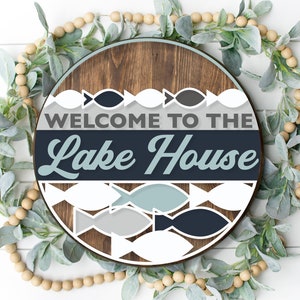 Lake House deurhanger SVG, zomer welkomstbord SVG, vissen svg, Lake House decor, zomer decor, cottage svg, Glowforge Svg, lasergesneden bestand