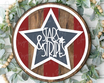 Stars and Stripes round sign bundle, July 4th door decor SVG, Patriotic porch sign SVG, Independence Day svg, Glowforge Svg, laser cut file