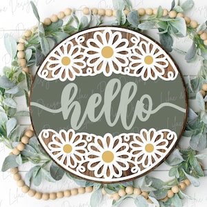 Daisy Hello Sign SVG, Daisy Door Hanger SVG, Summer Floral Welcome SVG ...