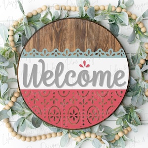 Welcome door sign SVG, Vintage pattern door hanger, Welcome door hanger SVG, floral welcome sign SVG, Glowforge svg file, laser cut file