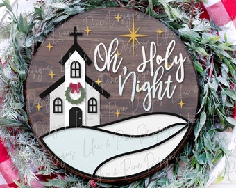Christmas church scene SVG, Christmas door hanger SVG, Oh Holy Night svg, Christmas welcome sign svg, laser SVG, Glowforge file