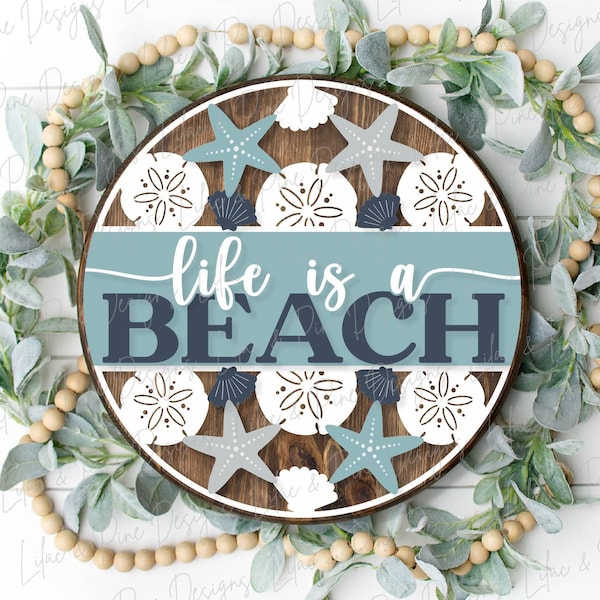 Life is a Beach SVG, welcome sign SVG, door hanger SVG, seashell svg, coastal porch sign svg, Beach decor, Glowforge Svg, laser cut file