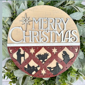 Elegant Christmas Nativity door hanger SVG - Religious welcome sign - baby Jesus in manger - Cricut SVG - Merry Christmas laser cut file
