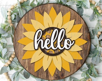 Sunflower honeycomb hello sign, summer decor, welcome SVG, porch sign, hello SVG, farmhouse decor, Cricut SVG, Glowforge Svg, laser cut file