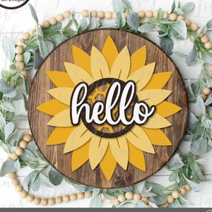 Sonnenblumen-Waben-Hallo-Schild, Sommer-Dekor, Willkommens-SVG, Veranda-Schild, Hallo SVG, Bauernhaus-Dekor, Cricut SVG, Glowforge Svg, Laser-Cut-Datei