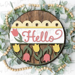 Hallo Tulip deurhanger SVG, Lente veranda teken, Tulp svg, Lente Welkom SVG, Lente decor, deur teken, Glowforge Svg, laser gesneden bestand