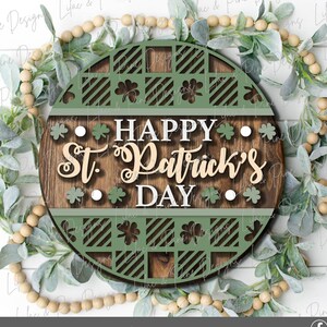 Happy St Patricks Day Türschild, Kleeblatt Türschild, Büffel kariertes rundes Schild, Kleeblatt SVG, St