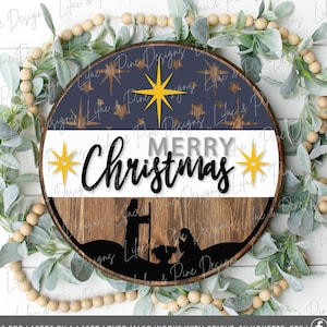 Signe de la crèche, joyeux Noël SVG, accroche-porte de Noël SVG, signe de bienvenue de la Nativité svg, svg scène de crèche, laser SVG, fichier Glowforge