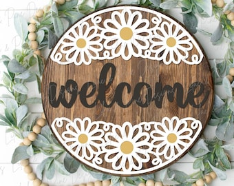 Daisy welcome sign SVG, Daisy hello, summer floral door hanger SVG, flower welcome sign, daisy porch decor, Glowforge SVG, laser cut file