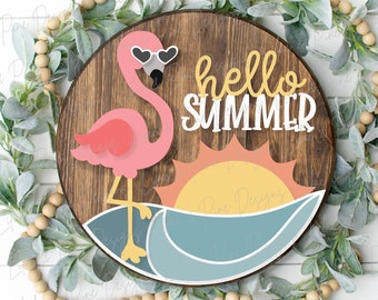 Hello Summer SVG, welcome sign SVG, door hanger SVG, flamingo svg, summer porch sign svg, summer home decor, Glowforge Svg, laser cut file