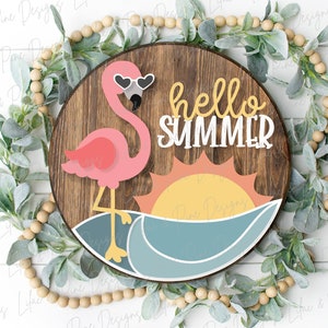 Hello Summer SVG, welcome sign SVG, door hanger SVG, flamingo svg, summer porch sign svg, summer home decor, Glowforge Svg, laser cut file