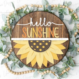 Sun Willkommen Zeichen SVG, Hallo Sonnenschein SVG, Sommer Türschild, Sonnenschein Veranda Zeichen SVG, Sommer Dekor, rundes Holzschild, Glowforge Laser SVG