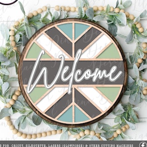 Willkommen Boho rund, Quilt-Liebhaber Geschenk, Willkommen SVG, Haustür Dekor, rundes Holzschild, Namensschild, Veranda Dekor, Glowforge svg, Laser geschnitten Datei
