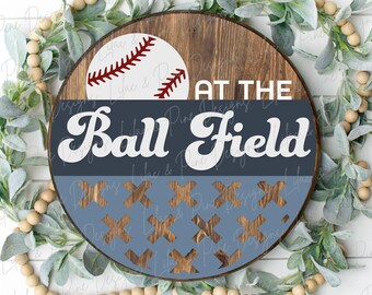 At the Ball Field round sign, summer decor SVG, baseball sign SVG, round wood sign, softball svg, porch decor, Glowforge Svg, laser cut file