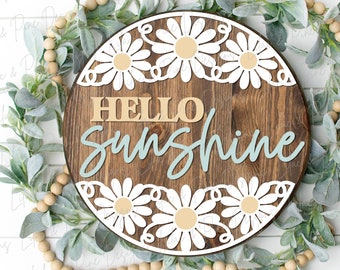 Daisy door hanger SVG, Hello sunshine, summer floral door hanger SVG, flower welcome sign, daisy porch decor, Glowforge SVG, laser cut file