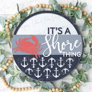 Kustdeurhanger SVG, nautisch welkom rond bord, kust welkom SVG, zomer svg, krab svg, anker svg, Glowforge Svg, laser svg-bestand