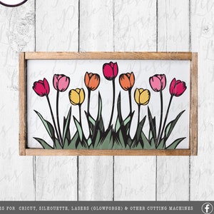 Jardin de tulipes SVG, décoration florale printanière SVG, svg tulipes, fleurs SVG, enseigne printanière, décoration de ferme, svg Cricut, Glowforge Svg, fichier découpé au laser
