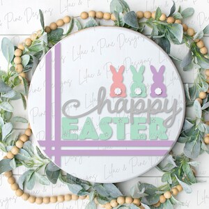 feliz percha de puerta de Pascua, letrero de porche de conejito SVG, letrero redondo de conejito de Pascua, decoración de Pascua de granja, archivos svg Glowforge, archivo cortado con láser