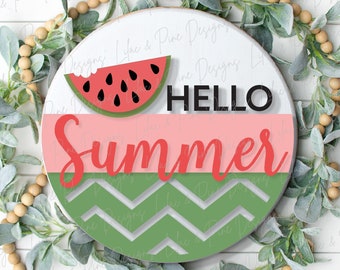 Hello Summer Watermelon sign, summer door decor SVG, watermelon SVG, summer porch sign svg, Cricut SVG, Glowforge Svg, laser cut file